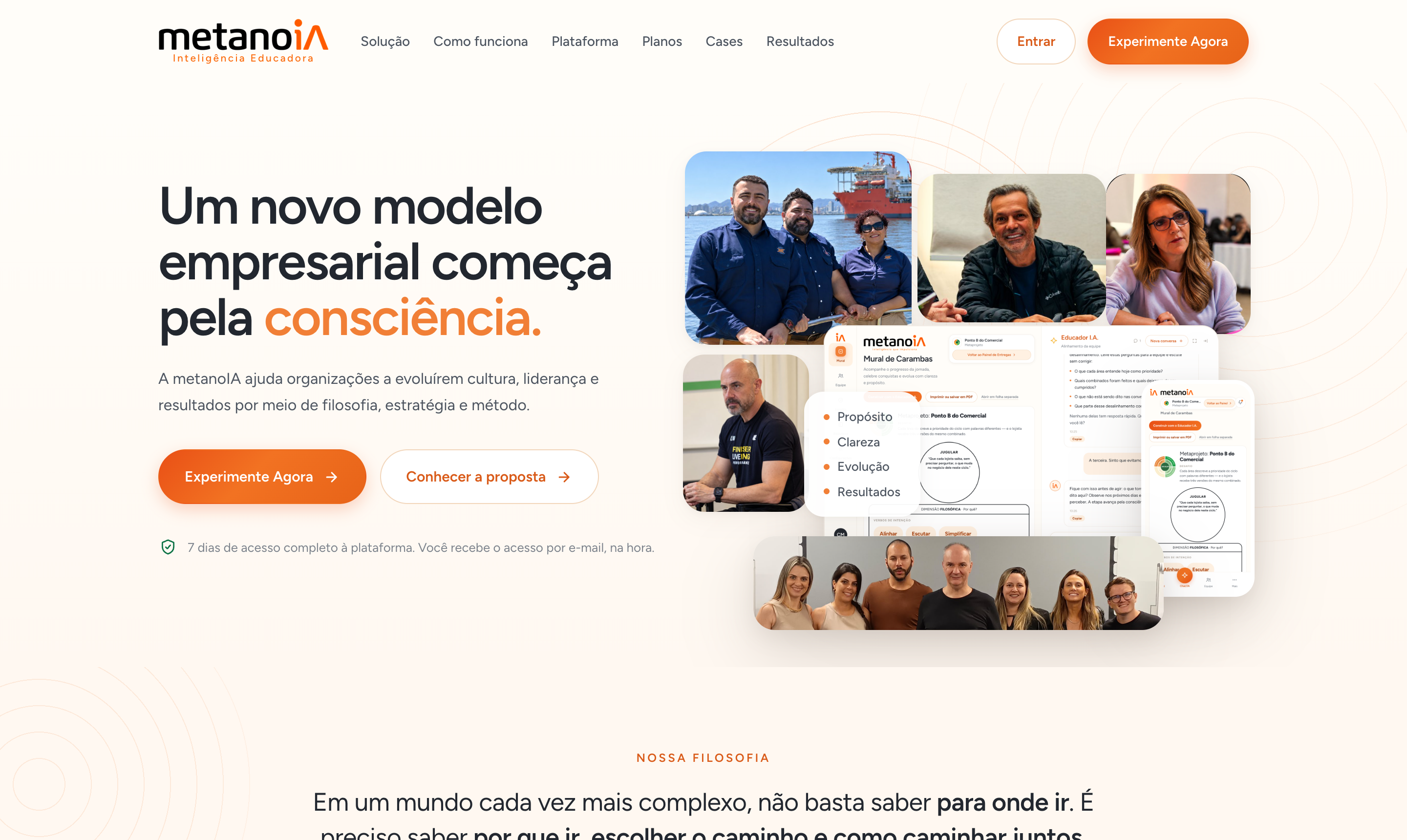 Página inicial do site da metanoIA