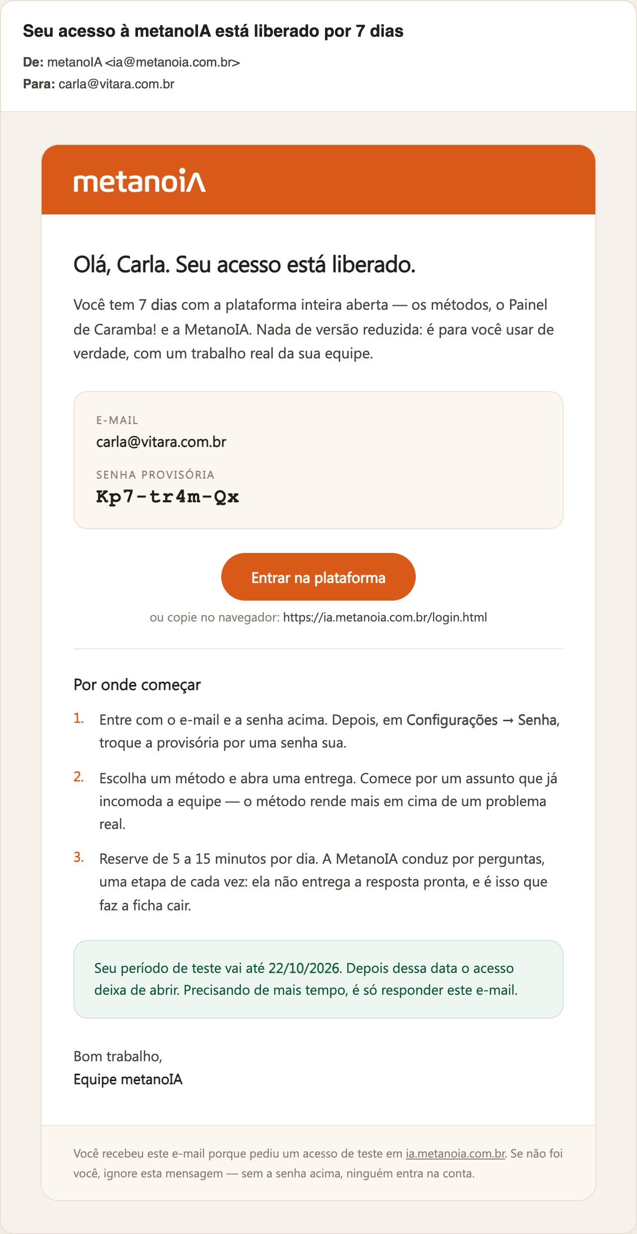 E-mail de acesso liberado